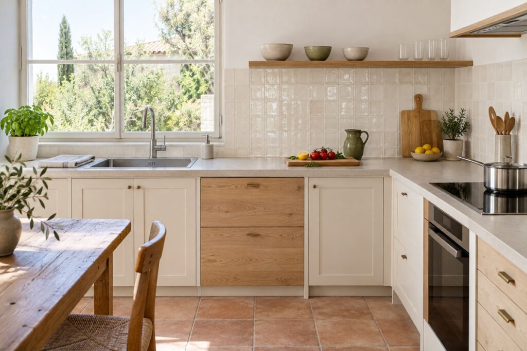 Cuisine méditerranéenne aux surfaces authentiques