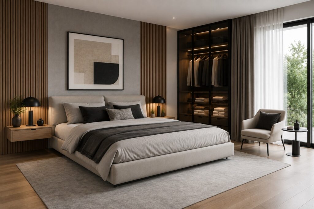 Chambre contemporaine aux tons chaleureux