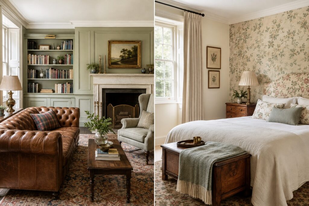 Élégance anglaise avec salon classique et chambre champêtre