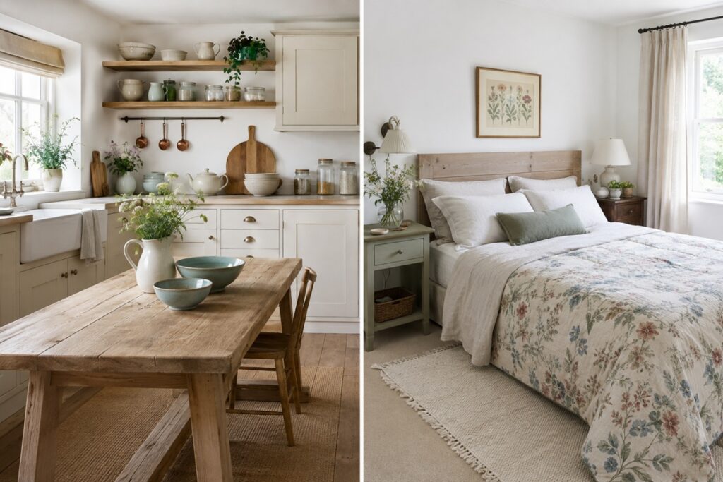 cuisine et chambre au design cottage