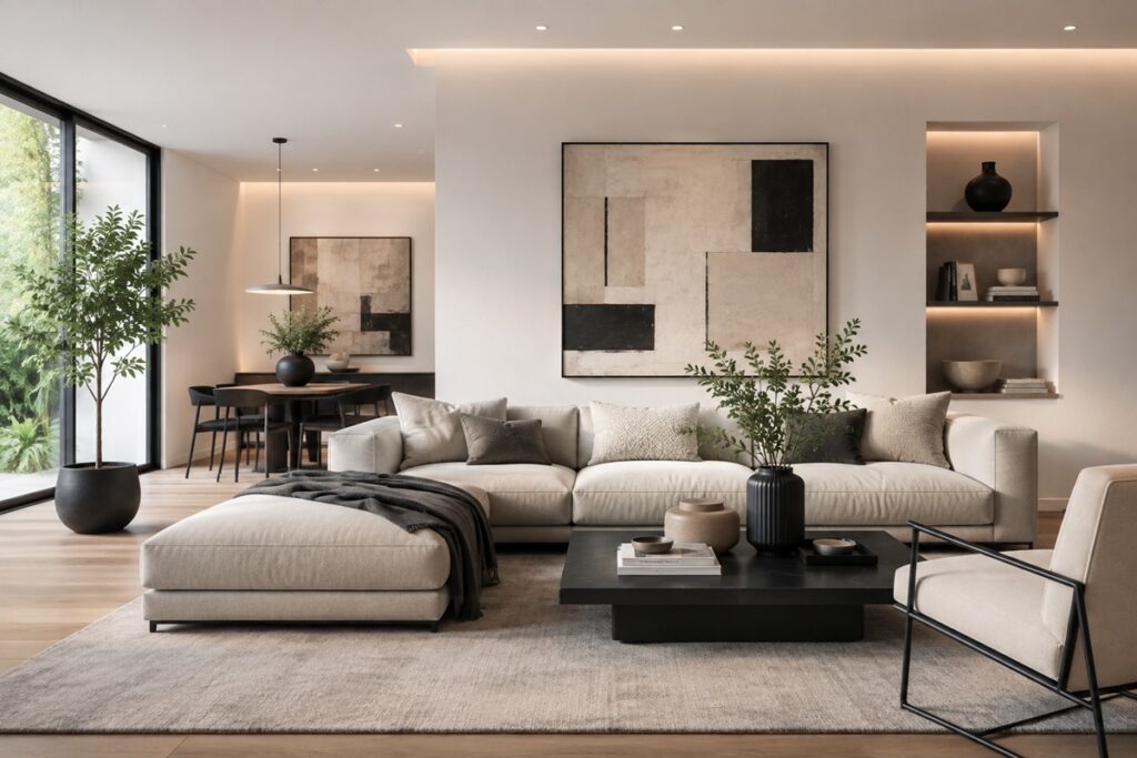salon contemporain aux tons clairs