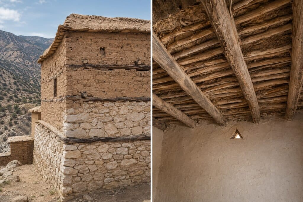 Terre, pierre et bois dans les maisons chaouies des Aurès