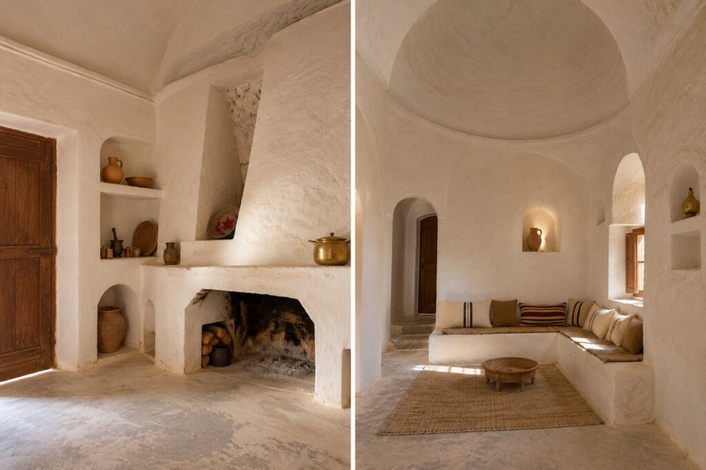 cuisine d'été et cuisine d'hiver d'une maison soufi