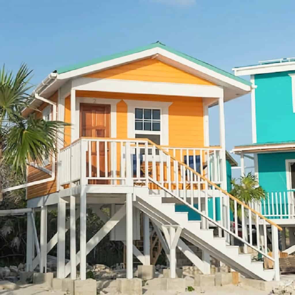 cabane  de plage orange au Belize