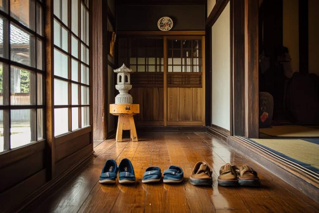 chaussures à l'entrée d'une maison japonaise