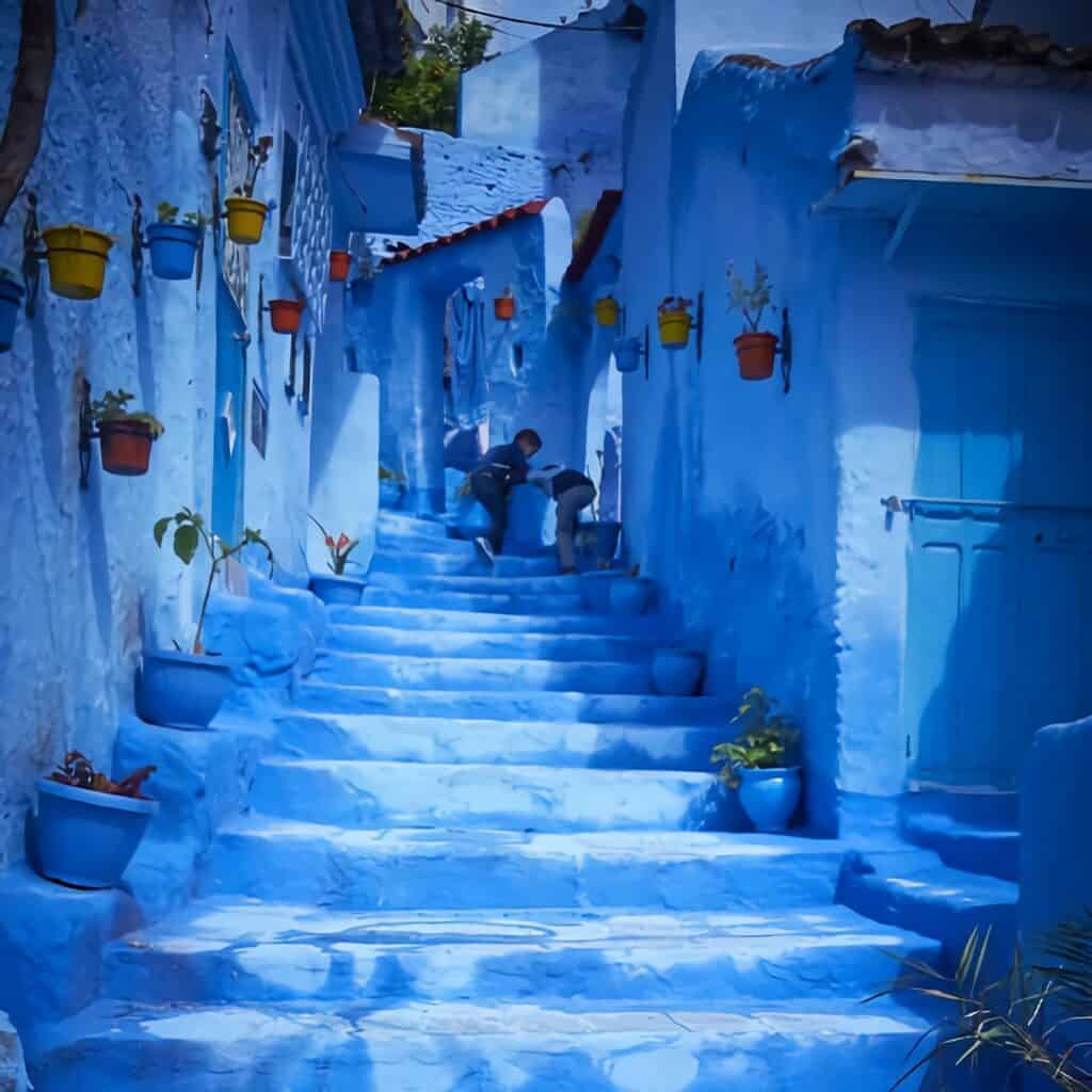 escalier bleu à Chefchaouen