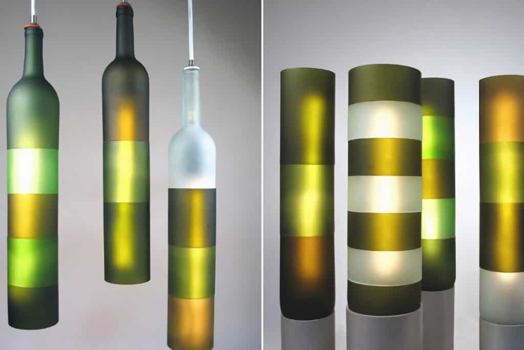 lampes modernes avec des bouteilles de vin