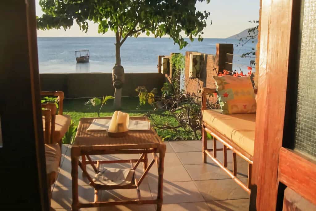 terrasse et vue sur le lac Malawi