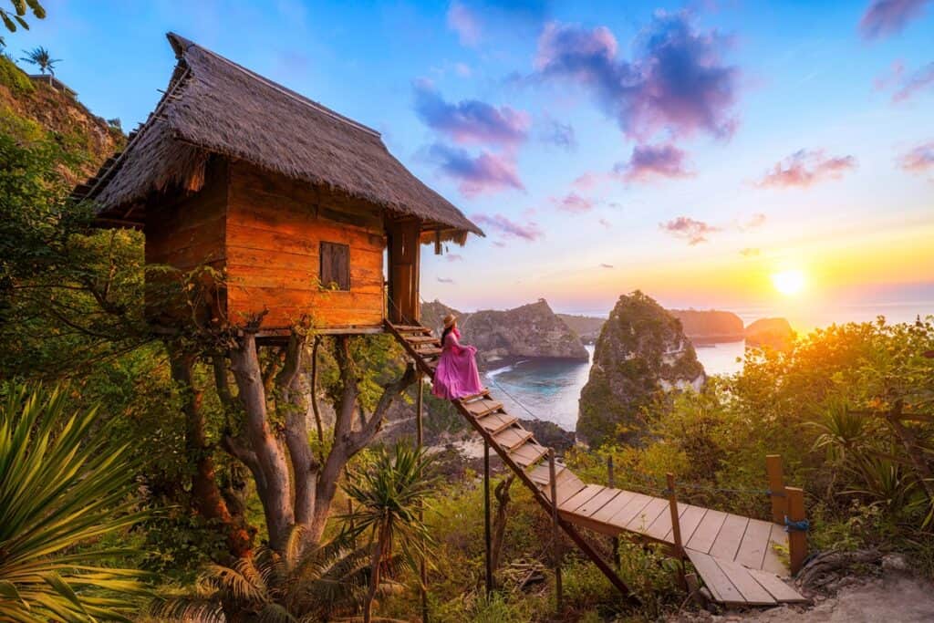 magnifique cabane perchée avec vue sur la mer