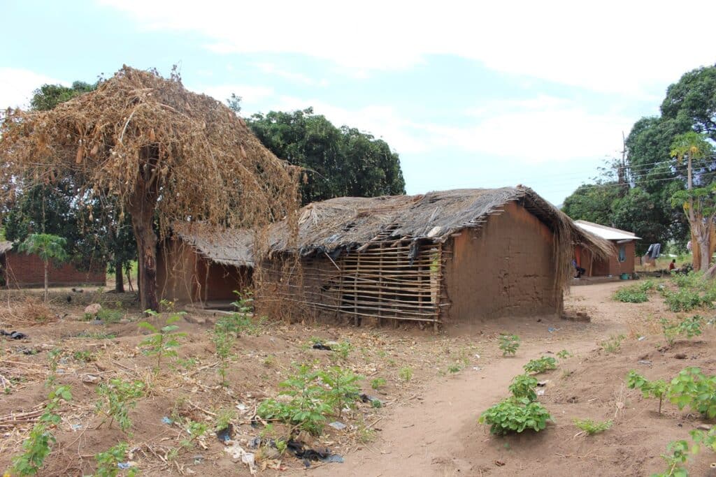 maison en bois et terre au Malawi