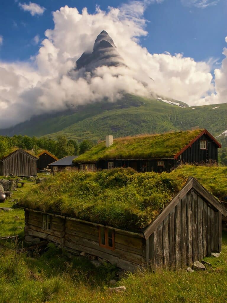 maisons aux toits d'herbe