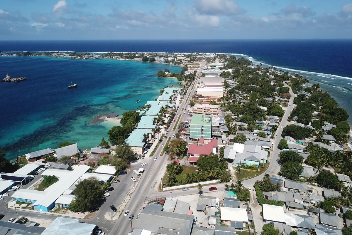 maisons sur l'atoll de Majuro