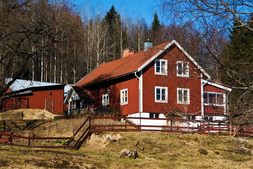 maisons en bois rouges