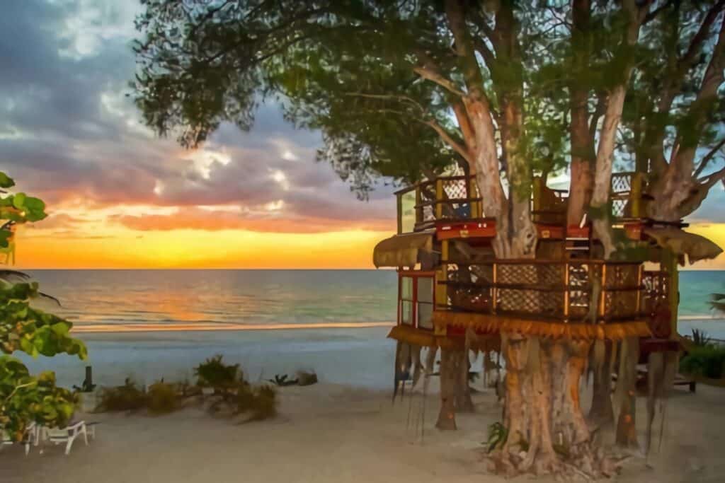 cabane mer coucher de soleil