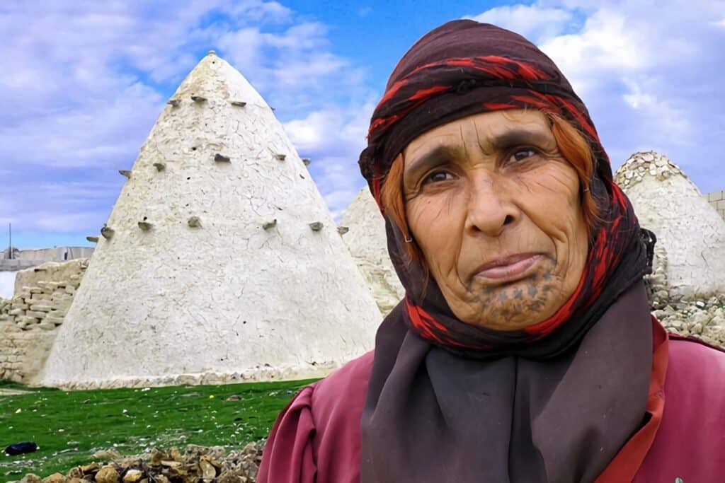 femme devant une maison ruche en Syrie