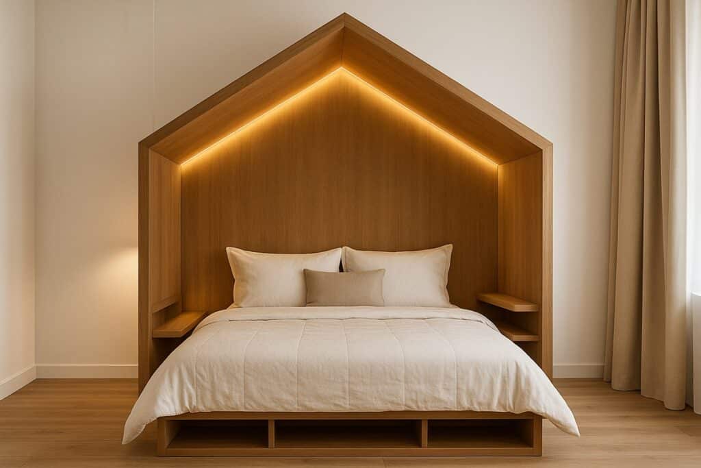 idée pour créer une tête de lit en forme de maison
