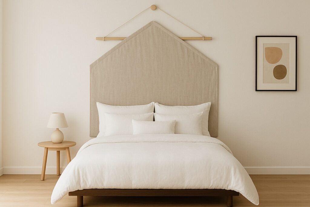 tête de lit en tissu en forme de maison