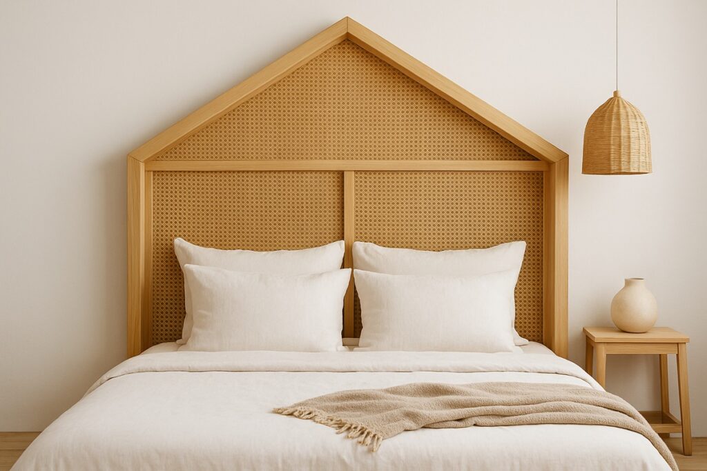 tête de lit en bambou en forme de maison