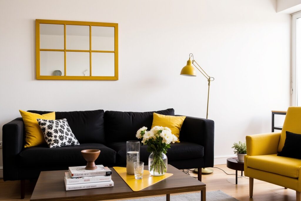 salon décoré avec du jaune