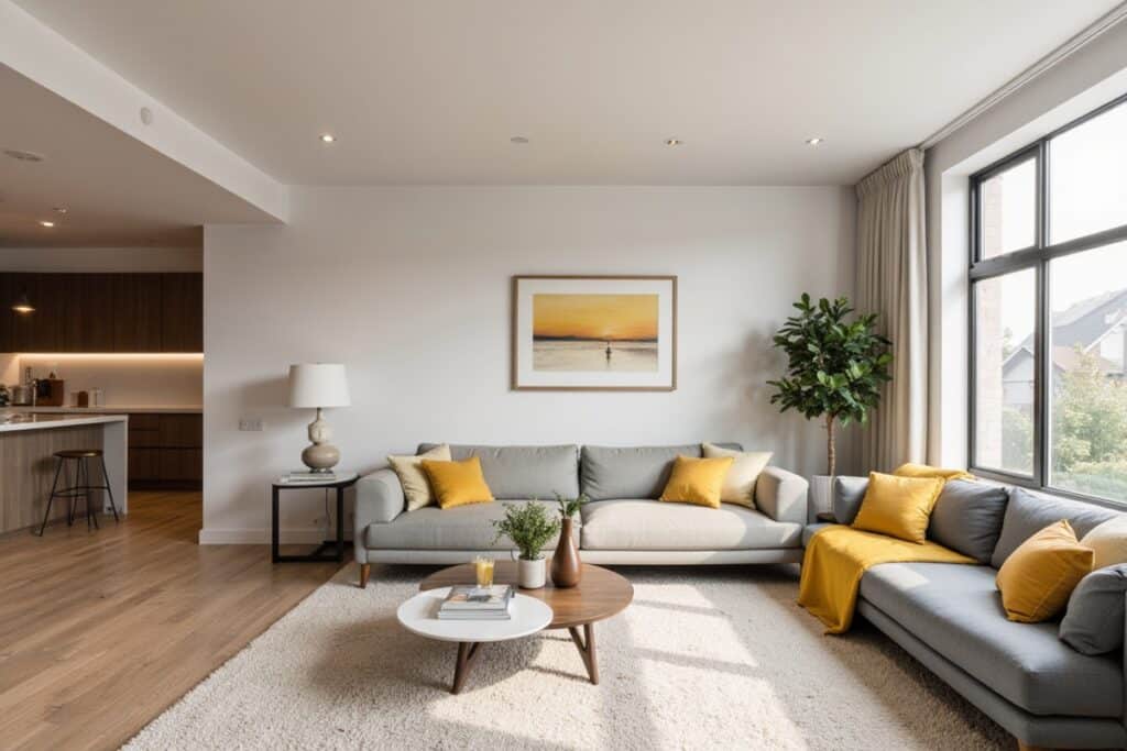 salon moderne avec des touches de jaune