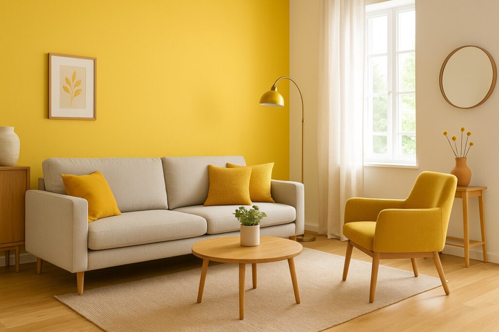 salon mur d'accent jaune