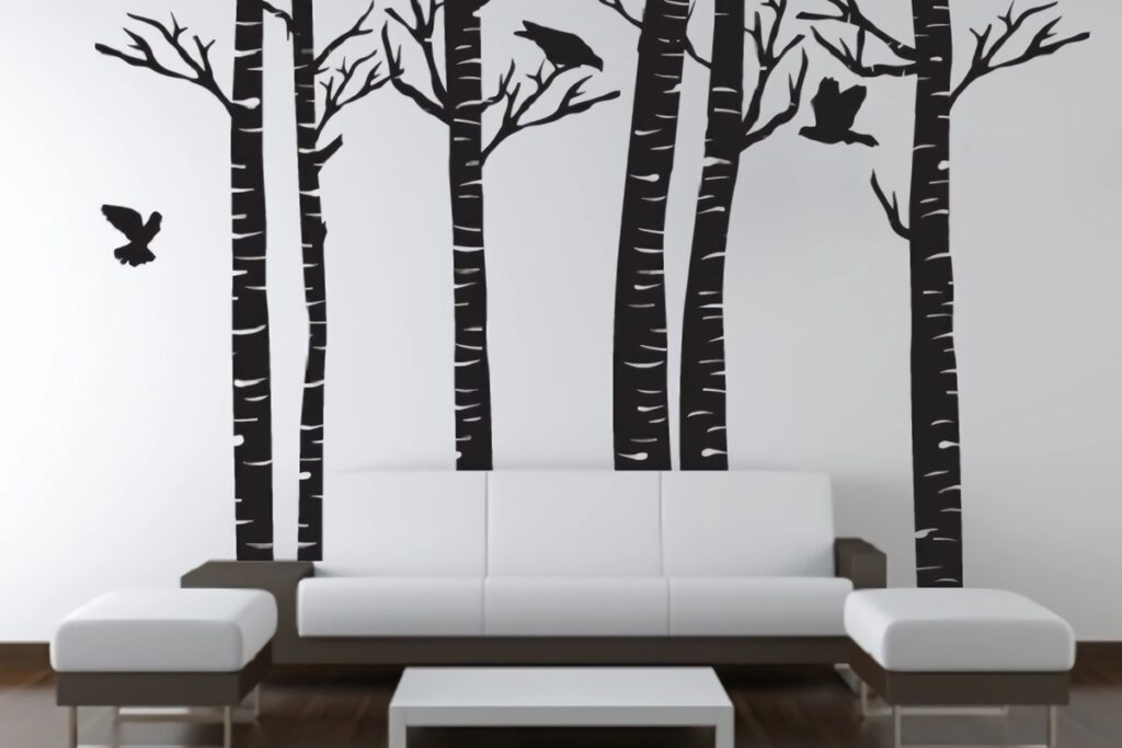 sticker mural au-dessus du canapé