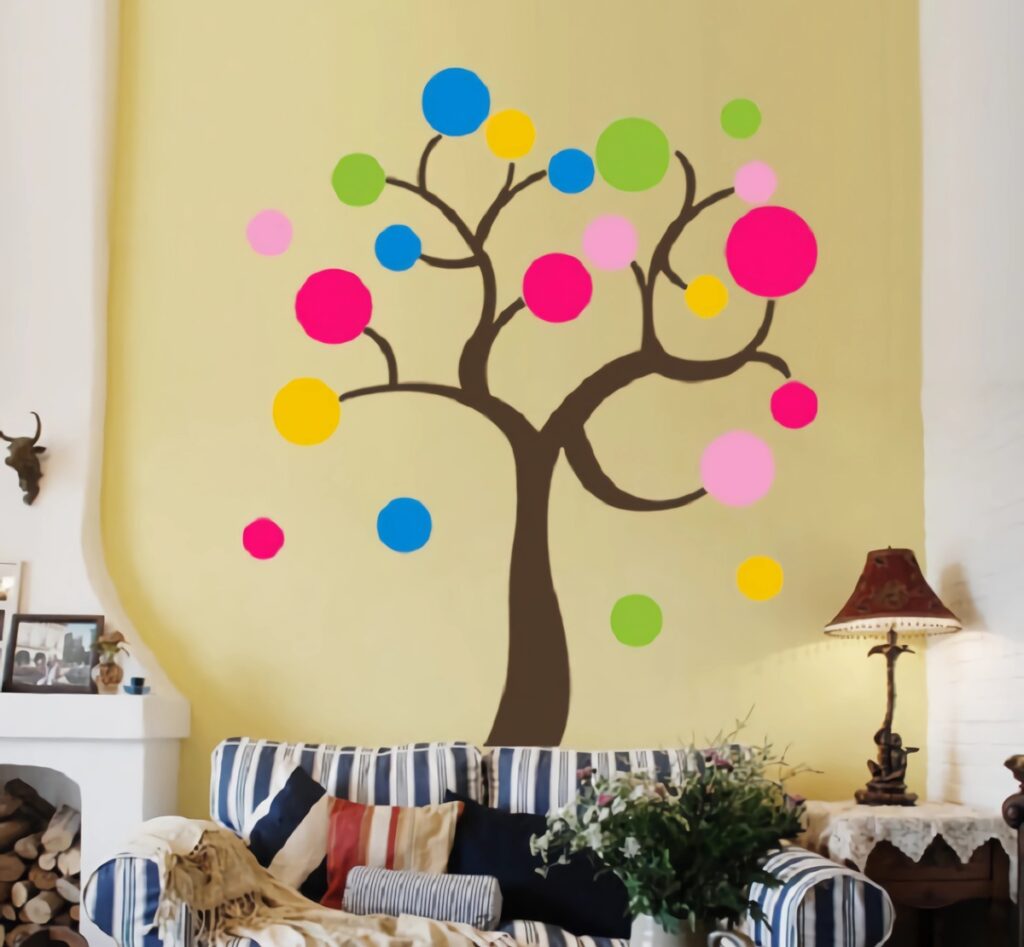 sticker mural arbre coloré salon