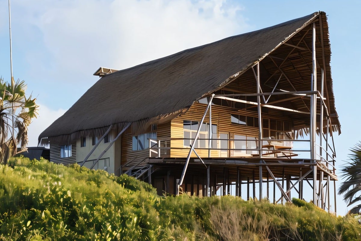 maison sur pilotis au Mozambique