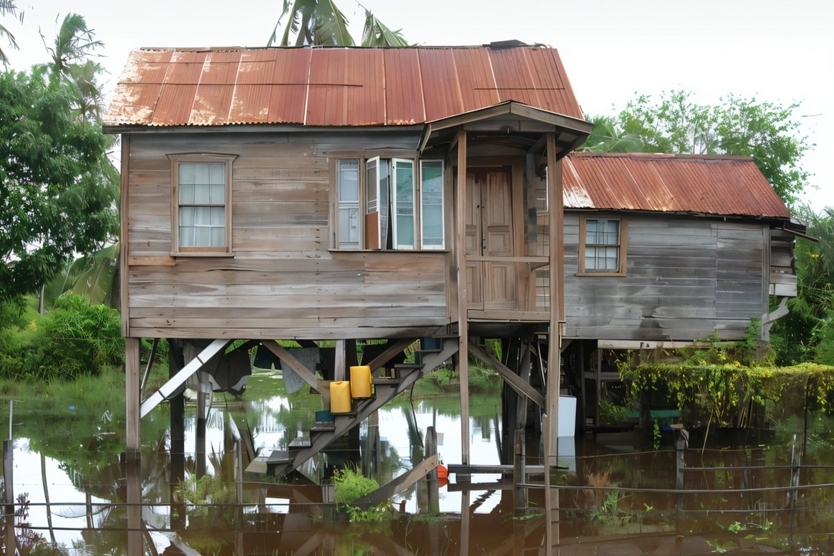 Maisons sur pilotis au Guyana
