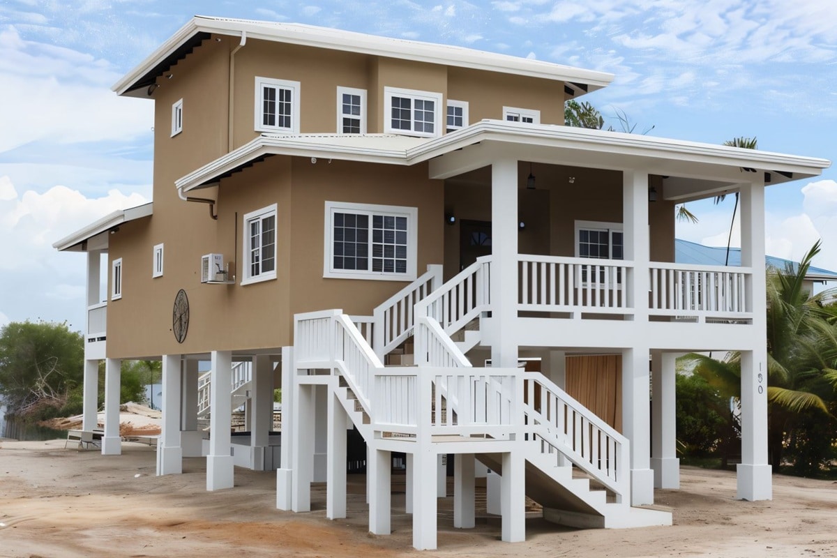 Maison moderne sur pilotis au Belize