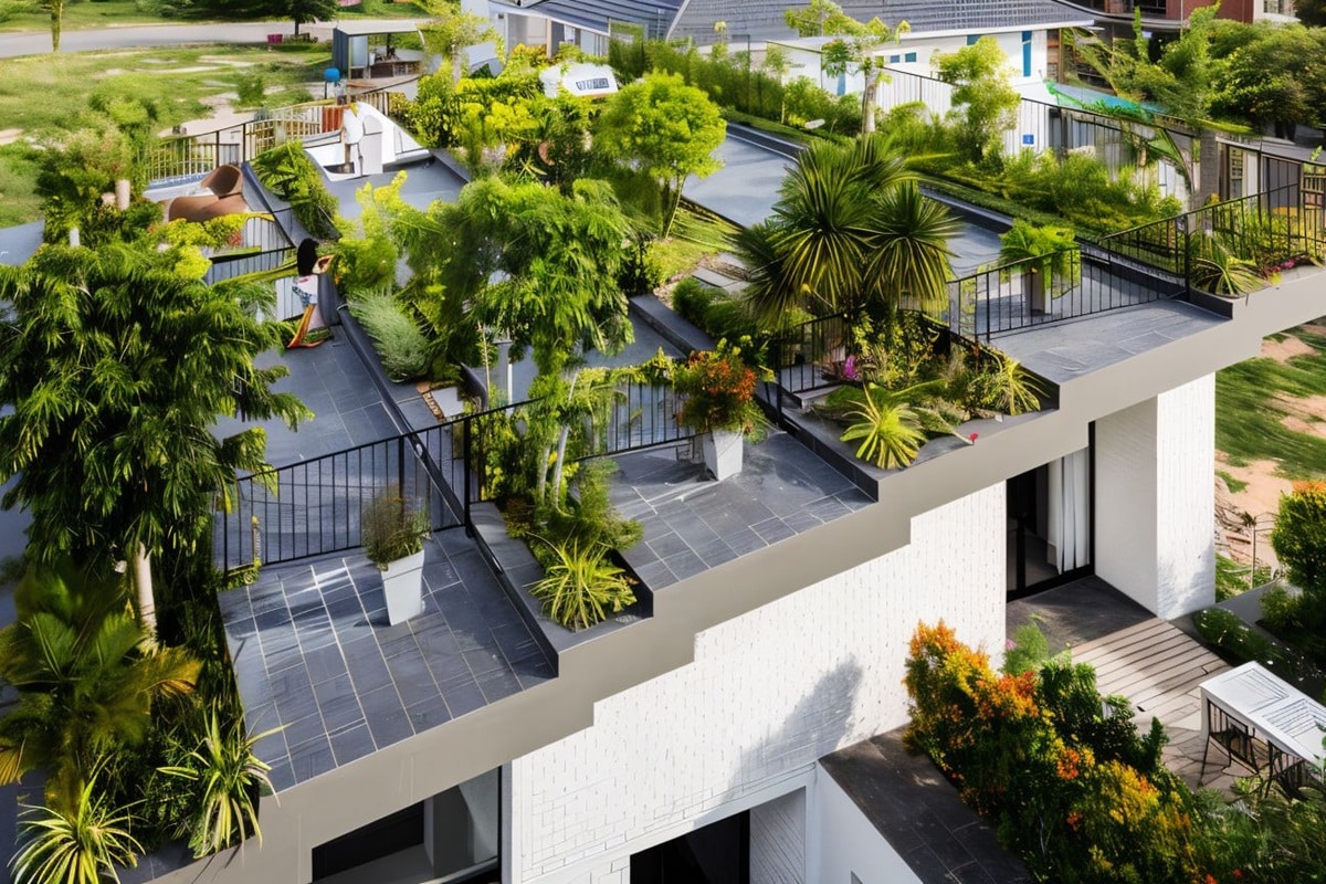 maison avec jardin sur le toit