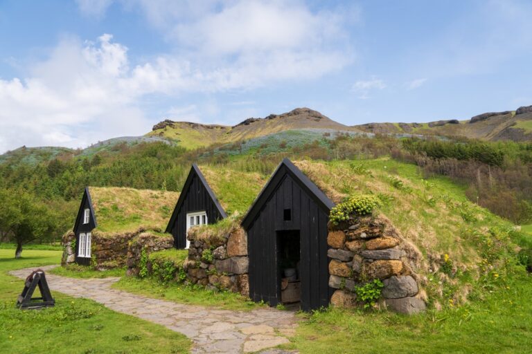 maisons aux toits d'herbe de Skogar