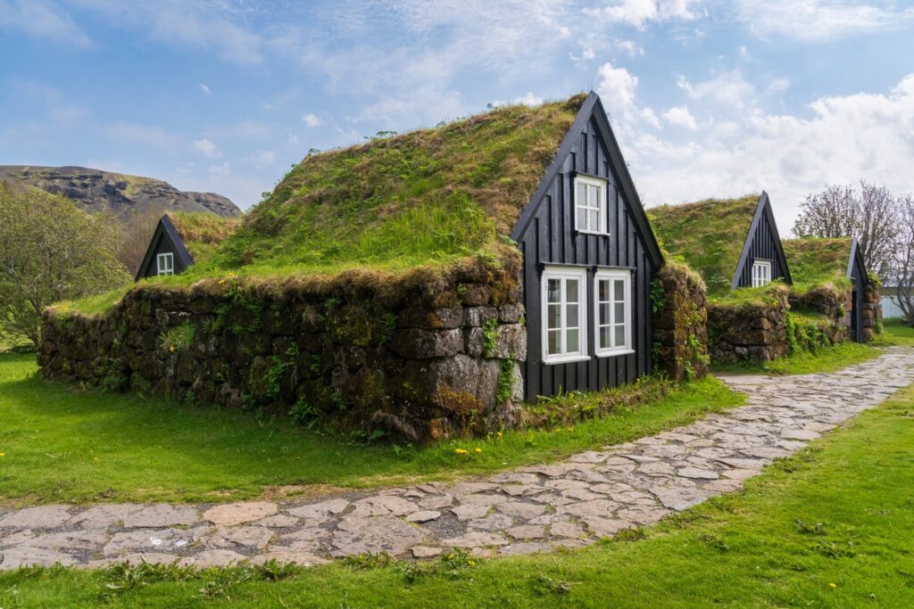 maisons aux toits d'herbe de Skogar