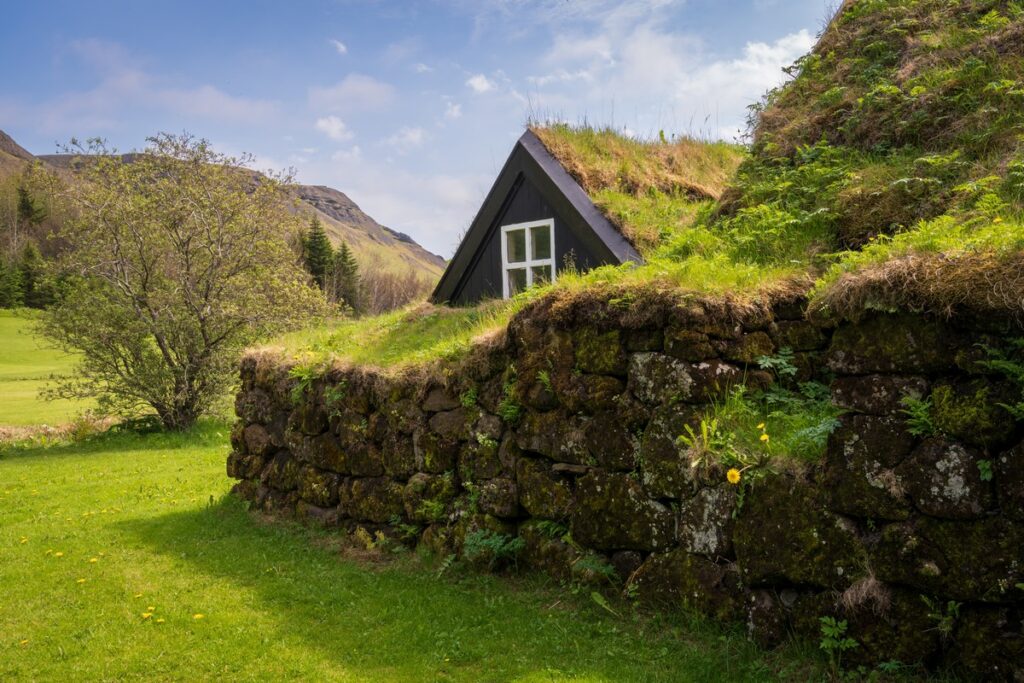 maisons aux toits d'herbe de Skogar