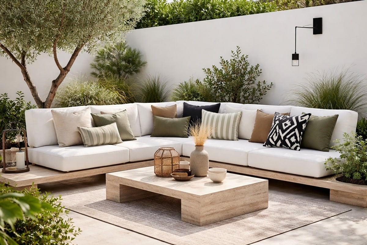 salon de jardin design avec coussins d'extérieur