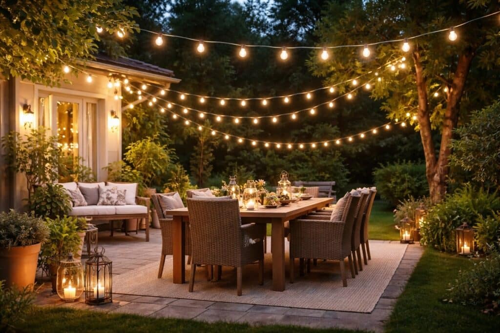 guirlandes guinguette sur une terrasse