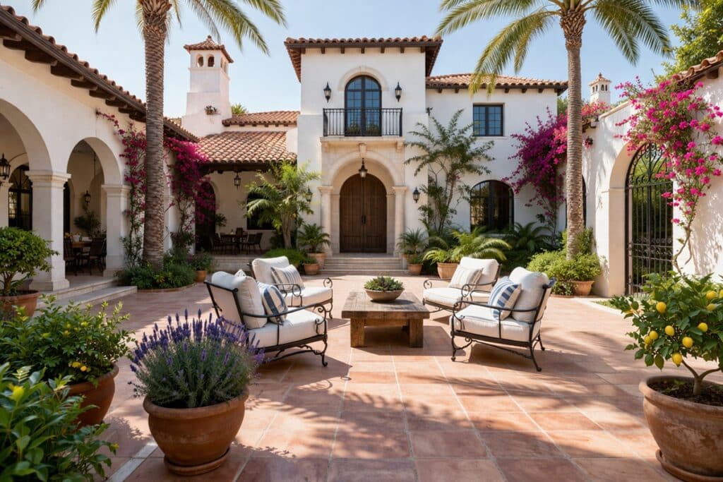 maison avec cour de style Mediterranean Revival