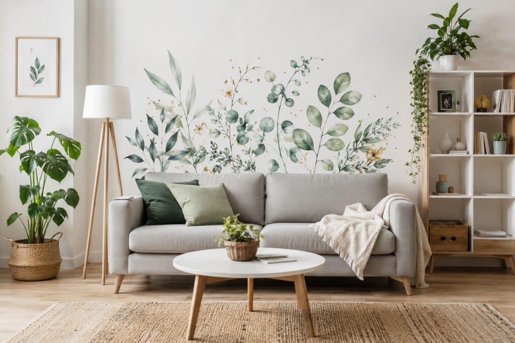 salon moderne décoré avec des stickers muraux