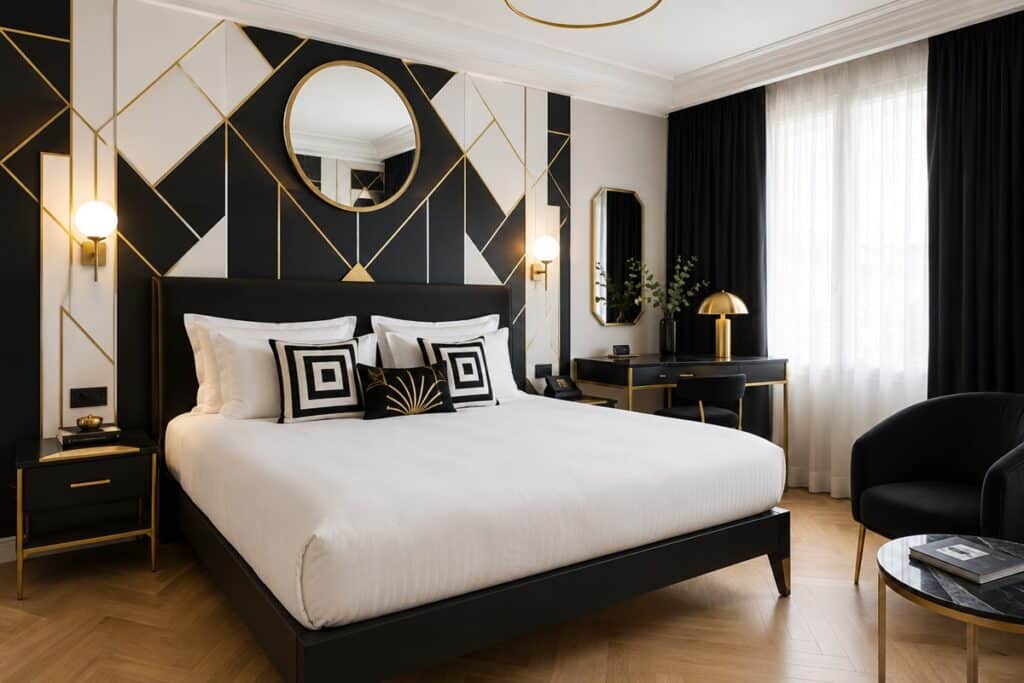 chambre art déco avec géométrie audacieuse