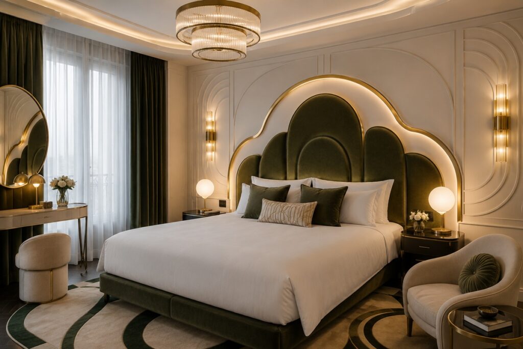 chambre au look art déco avec des courbes originales