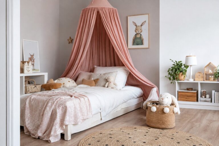 ciel de lit rond au-dessus d'un lit enfant