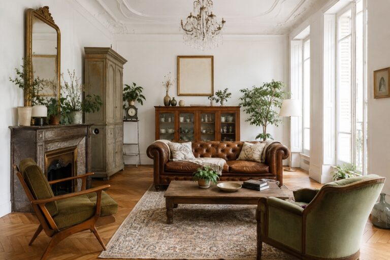 salon décoré avec du mobilier vintage