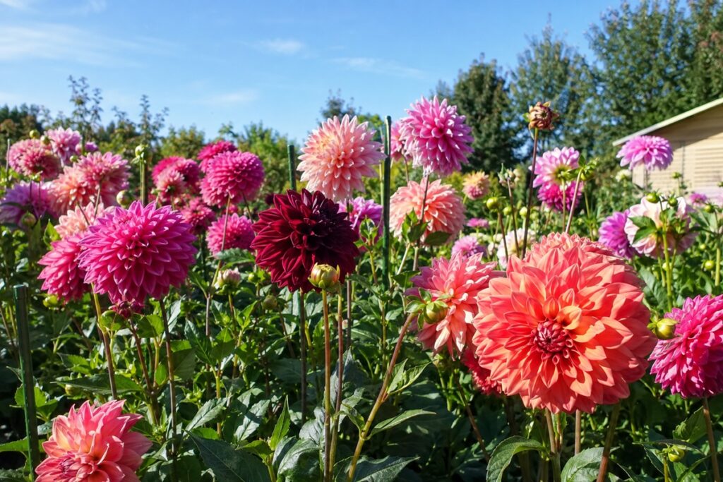 beaux dahlias dans un jardin