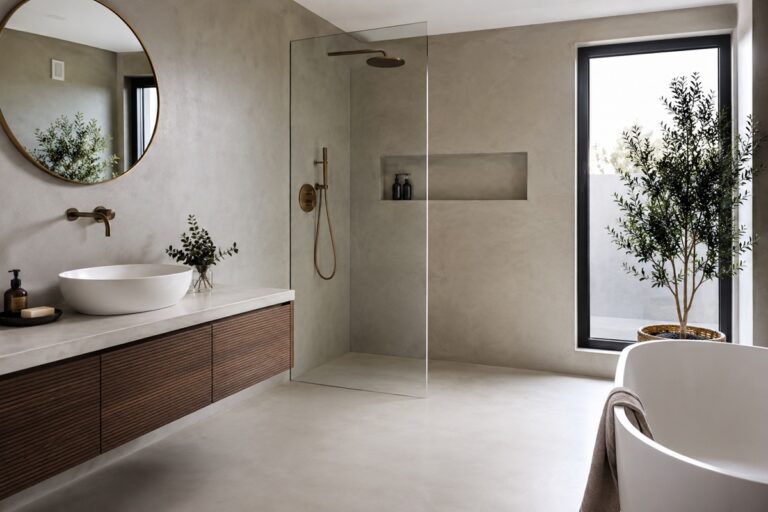 salle de bains contemporaine en béton ciré
