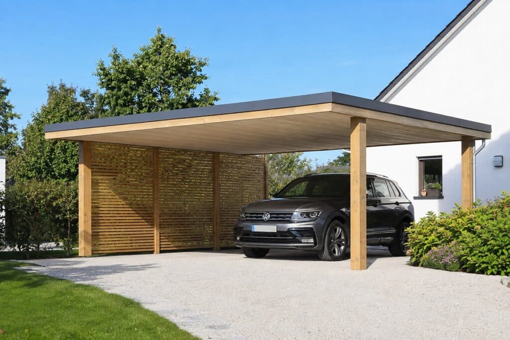 voiture garée sous un abri-voiture contemporain