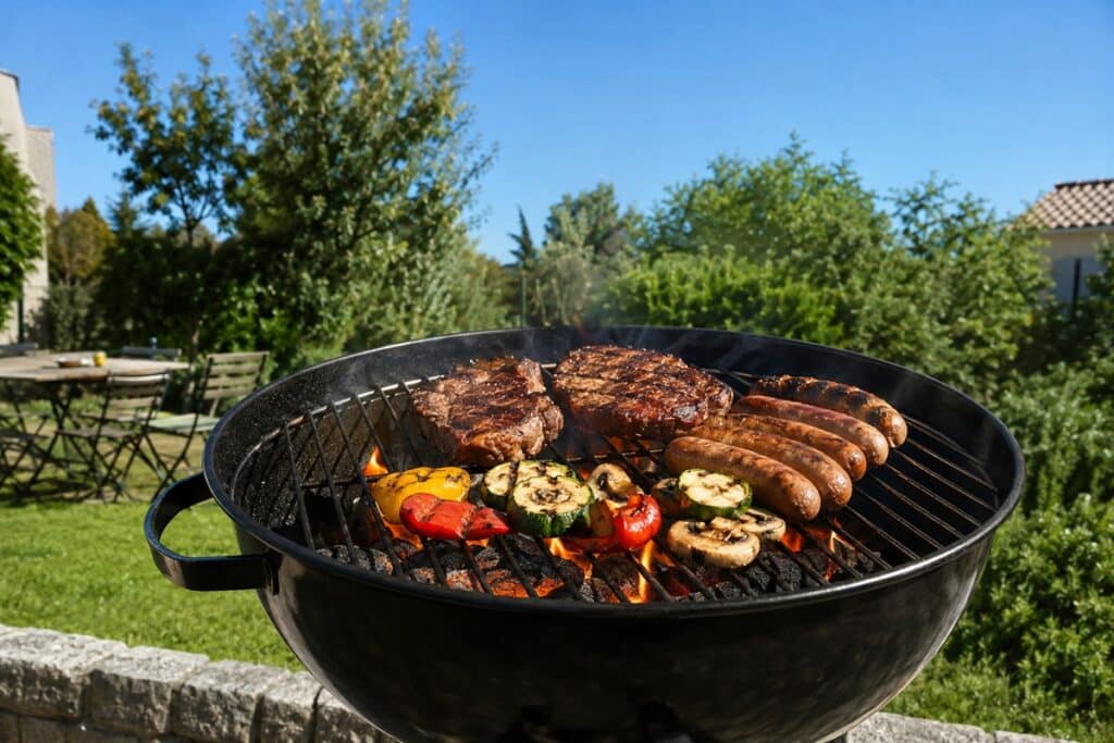 gros plan sur des grillades cuisant sur un barbecue