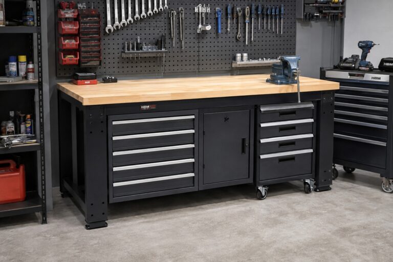 établi d'atelier professionnel installé dans un garage