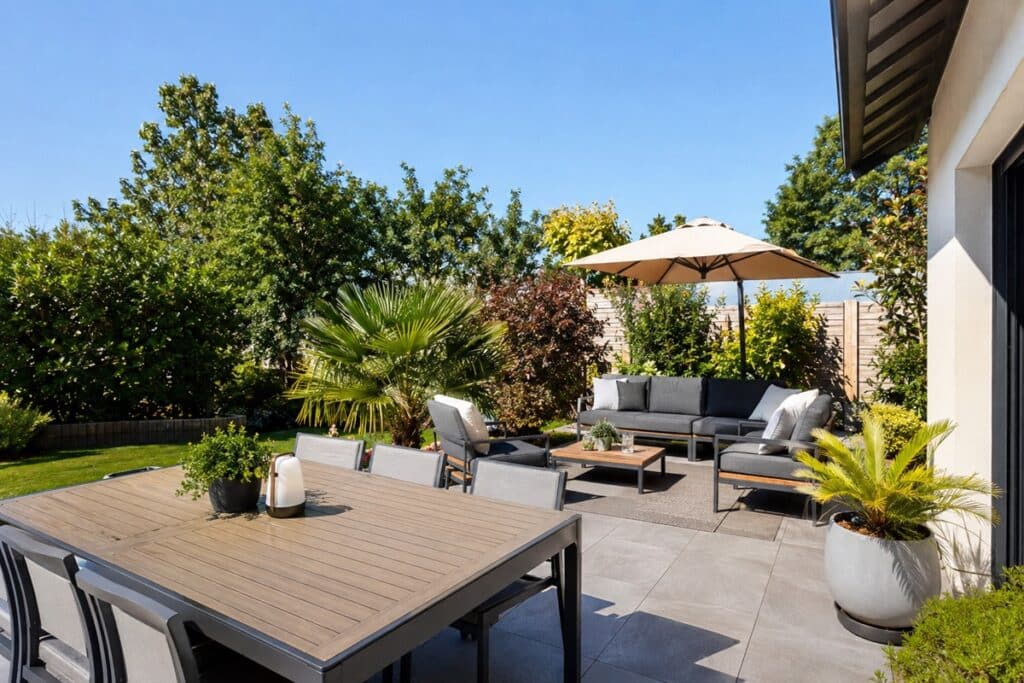 meubles de jardin modernes sur une terrasse