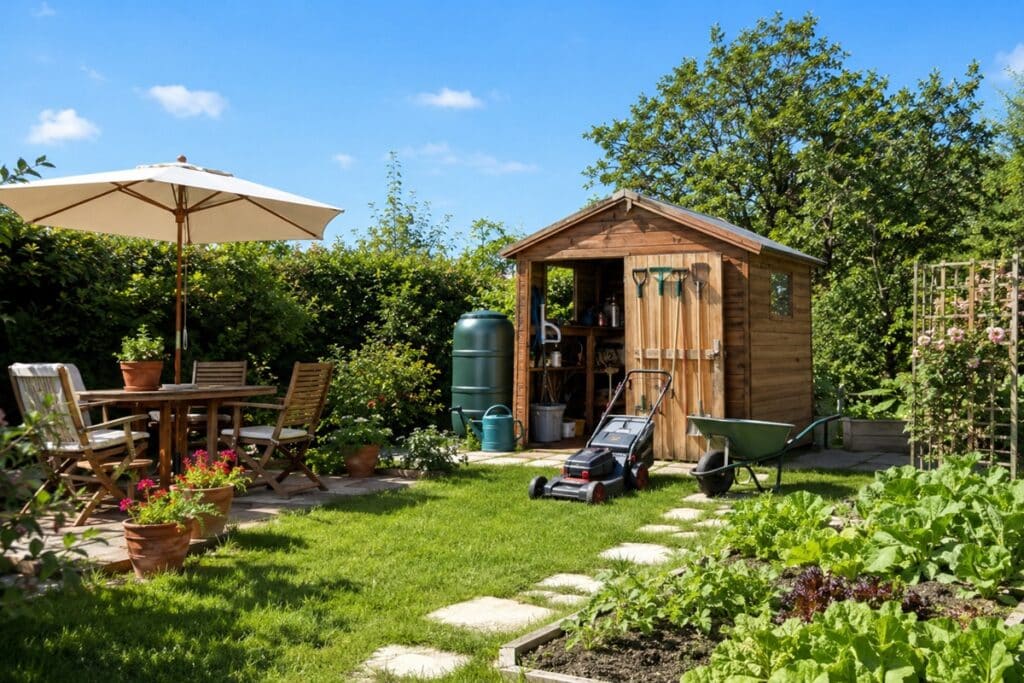 joli jardin avec salon abri et équipement