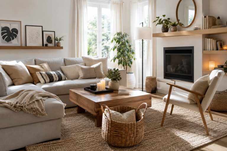 salon scandinave cocooning aux couleurs douces